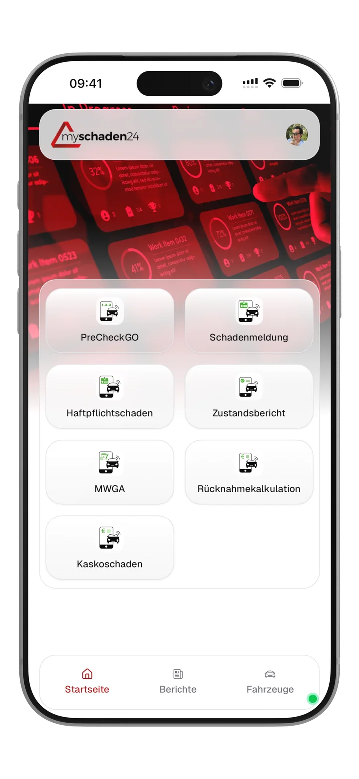 myschaden24 App mit digitaler Fahrzeugdokumentation auf einem Smartphone