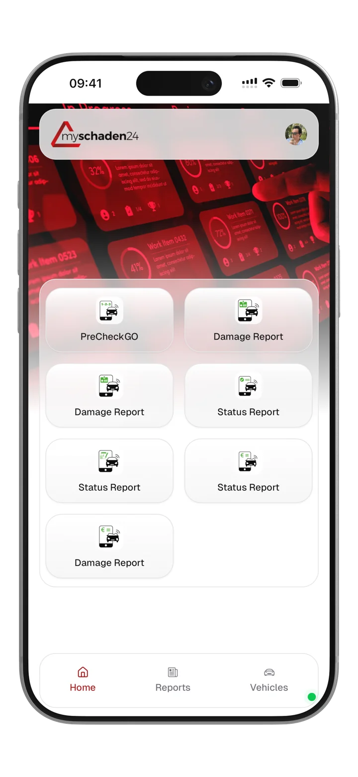 myschaden24 app showing digital vehicle documentation on a smartphone
